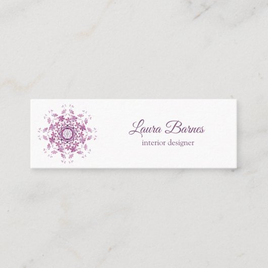 Floral paarse mandala. Tekst. Mini Visitekaartje (Voorkant)