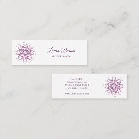 Floral paarse mandala. Tekst. Mini Visitekaartje (Voorkant / Achterkant)