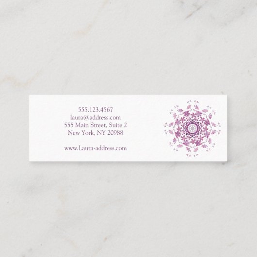 Floral paarse mandala. Tekst. Mini Visitekaartje (Achterkant)