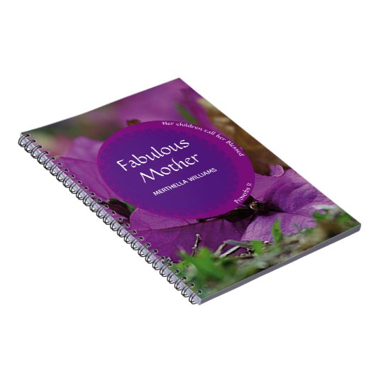 Floral Paarse MOEDERDAG Fabulous Moeder Notitieboek (Rechterzijde)
