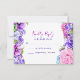Floral Paarse Paisley Waterverf Wedding RSVP-kaart RSVP Kaartje