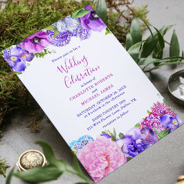 Floral Paarse Paisley Wedding Celebration Kaart