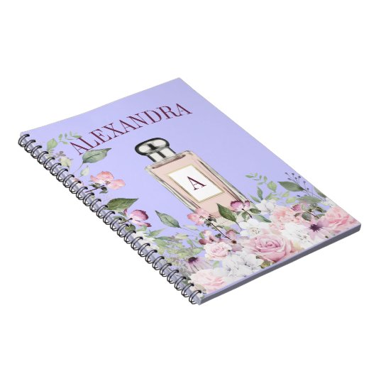 Floral Paarse parfume Fles  Monogram Notitieboek (Rechterzijde)