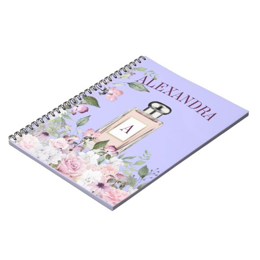 Floral Paarse parfume Fles  Monogram Notitieboek (Linkerzijde)