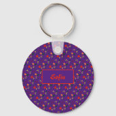 Floral paarse patroonflora naam Sleutelhanger (Voorkant)
