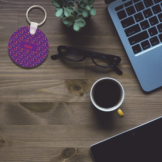 Floral paarse patroonflora naam Sleutelhanger