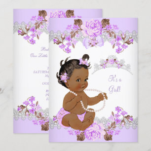 Floral Paarse Princess Baby shower Ethnic Girl Kaart