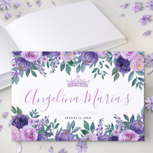 Floral Paarse Quinceanera Gastenboek
