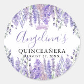 Floral Paarse Quinceanera Ronde Sticker (Voorkant)