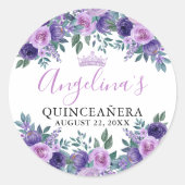 Floral Paarse Quinceanera Ronde Sticker (Voorkant)