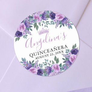 Floral Paarse Quinceanera Ronde Sticker