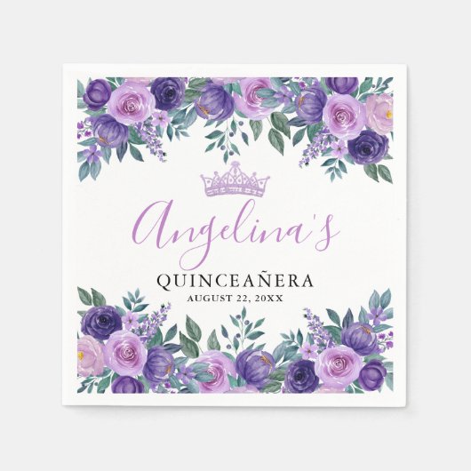 Floral Paarse Quinceanera Servet (Voorkant)