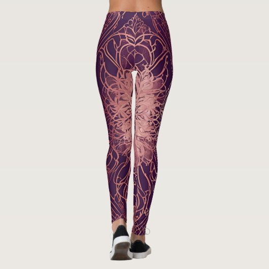 Floral Paarse Rosegold AI kunst Leggings (Achterkant)