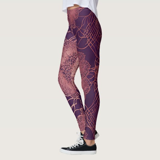 Floral Paarse Rosegold AI kunst Leggings (Links)