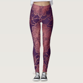 Floral Paarse Rosegold AI kunst Leggings
