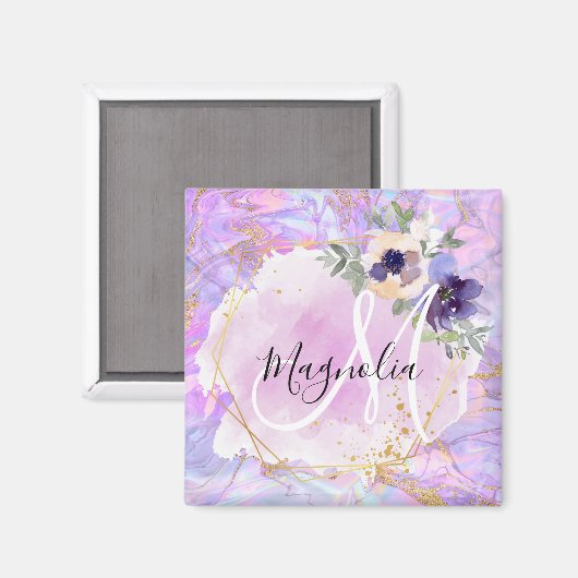 Floral-Paarse, roze en goudregenboogmarmer Magneet (Voorkant / Achterkant)