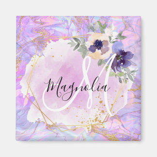 Floral-Paarse, roze en goudregenboogmarmer Magneet