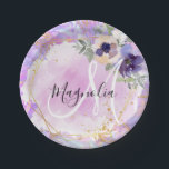 Floral-Paarse, roze en goudregenboogmarmer Papieren Bordje<br><div class="desc">Meisjes- en kikkerpapier borden met paarse marmer-regenboogeenhoornswirls,  een gouden florale lijst met blauw- en perzikbloemen,  en een wazige roze achtergrond. Uw douanenaam en monogram worden geschreven in een elegant handgeschreven manuscript met letters. U kunt de tekstkleur en de doopvontstijl en de grootte veranderen gebruikend de pas optie aan.</div>