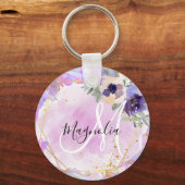 Floral-Paarse, roze en goudregenboogmarmer Sleutelhanger (Voorkant)