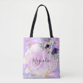 Floral-Paarse, roze en goudregenboogmarmer Tote Bag (Voorkant)
