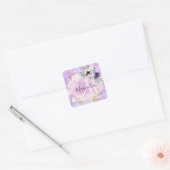Floral-Paarse, roze en goudregenboogmarmer Vierkante Sticker (Envelop)