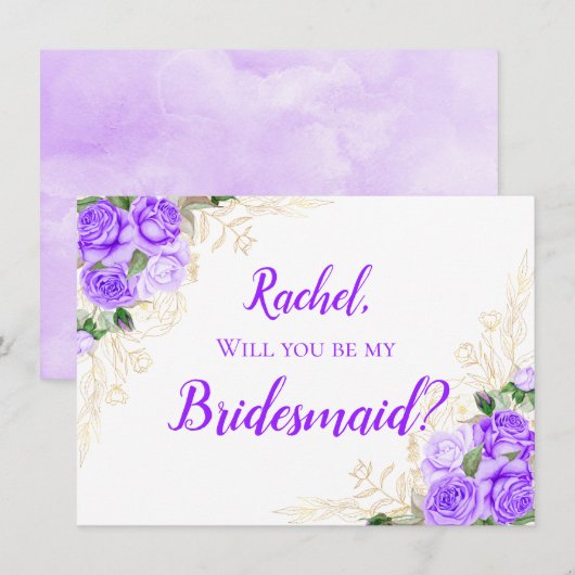 Floral Paarse Rozen Bridesmaid Kaart (Voorkant / Achterkant)