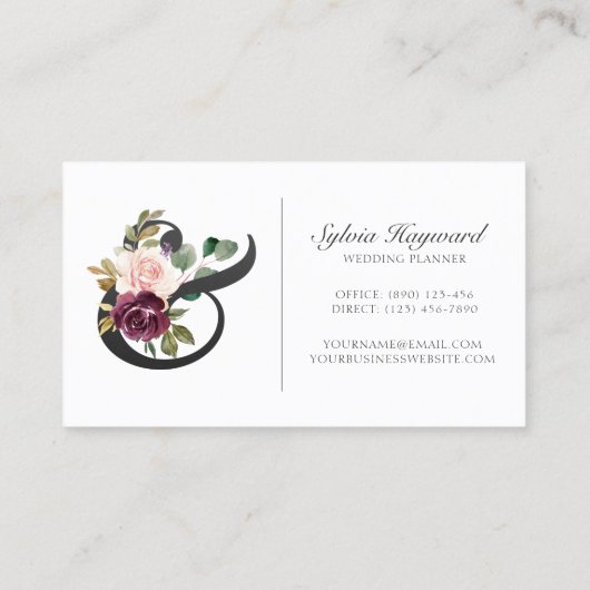 Floral Paarse Rozen Elegant Ampersand Visitekaartje (Achterkant)