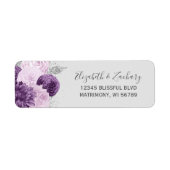 Floral Paarse Silver Grey Wedding Retouradres Etiket (Voorkant)