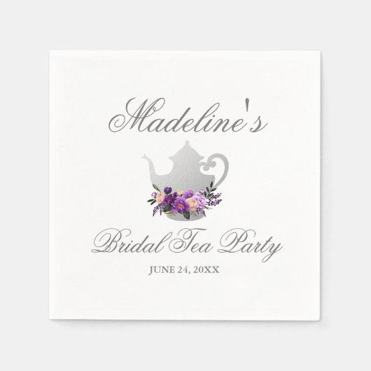 Floral Paarse Silver Vrijgezellenfeest Tea Servet (Voorkant)