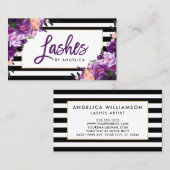 Floral Paarse streepjes in penseelscript gestript Visitekaartje (Voorkant / Achterkant)