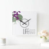 Floral Paarse Violets Life Quote Vierkante Klok (Huis)