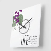 Floral Paarse Violets Life Quote Vierkante Klok (Hoek)