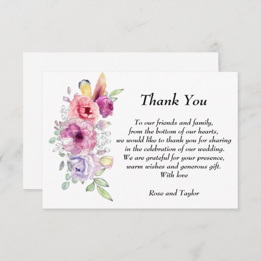Floral. Paarse, violette en roze waterverf bloemen Bedankkaart (Voorkant / Achterkant)