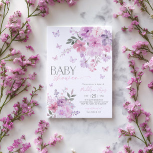 Floral Paarse vlinder Baby shower Kaart