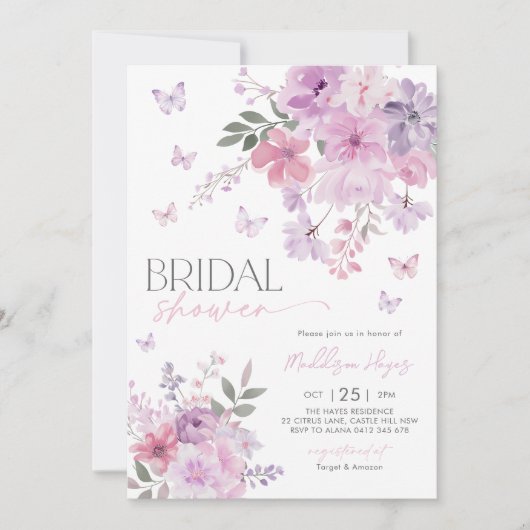 Floral Paarse vlinder Vrijgezellenfeest Kaart (Voorkant)