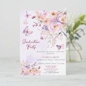 Floral Paarse Vlinders Foto Afstudeerfeest Kaart (Staand voorkant)