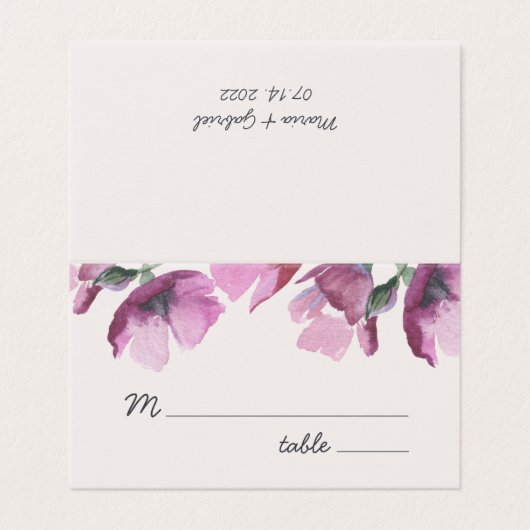 Floral paarse waterverf bruiloft kaart (Buitenkant ongevouwen)