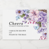 Floral Paarse Waterverf bruiloft Sparkling Wijnetiket (Enkel label)