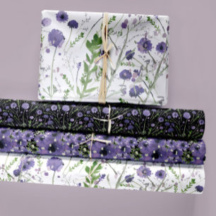 Floral Paarse Waterverf Decoupage Gift Inpakpapier Vel