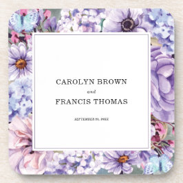 Floral Paarse Waterverf Persoonlijke bruiloft Bier Onderzetter