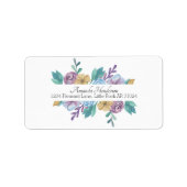 Floral Paarse Waterverf Roos Adres Etiket (Voorkant)