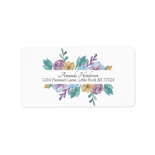 Floral Paarse Waterverf Roos Adres Etiket (Voorkant)