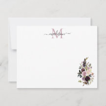 Floral Paarse Waterverf Rose Bouquet Monogram