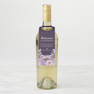 Floral Paarse Waterverf Weddenschap Welkom Flessenhanger