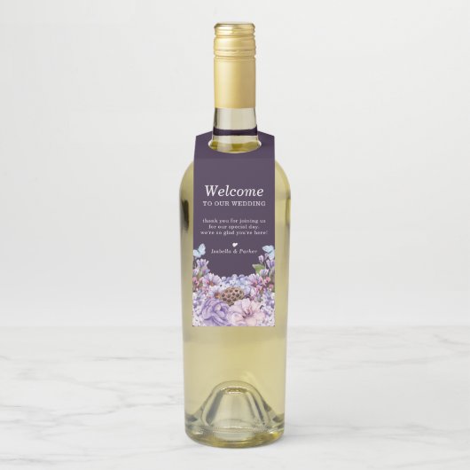 Floral Paarse Waterverf Weddenschap Welkom Flessenhanger (Op fles)