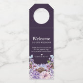 Floral Paarse Waterverf Weddenschap Welkom Flessenhanger (Voorkant)