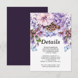 Floral Paarse Waterverf Wedding Details Kaart