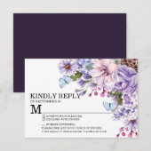 Floral Paarse Waterverf Wedding Meal Choice RSVP (Voorkant / Achterkant)