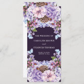 Floral Paarse Waterverf Wedding Programme Programmakaart (Voorkant / Achterkant)