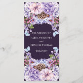 Floral Paarse Waterverf Wedding Programme Programmakaart (Voorkant)